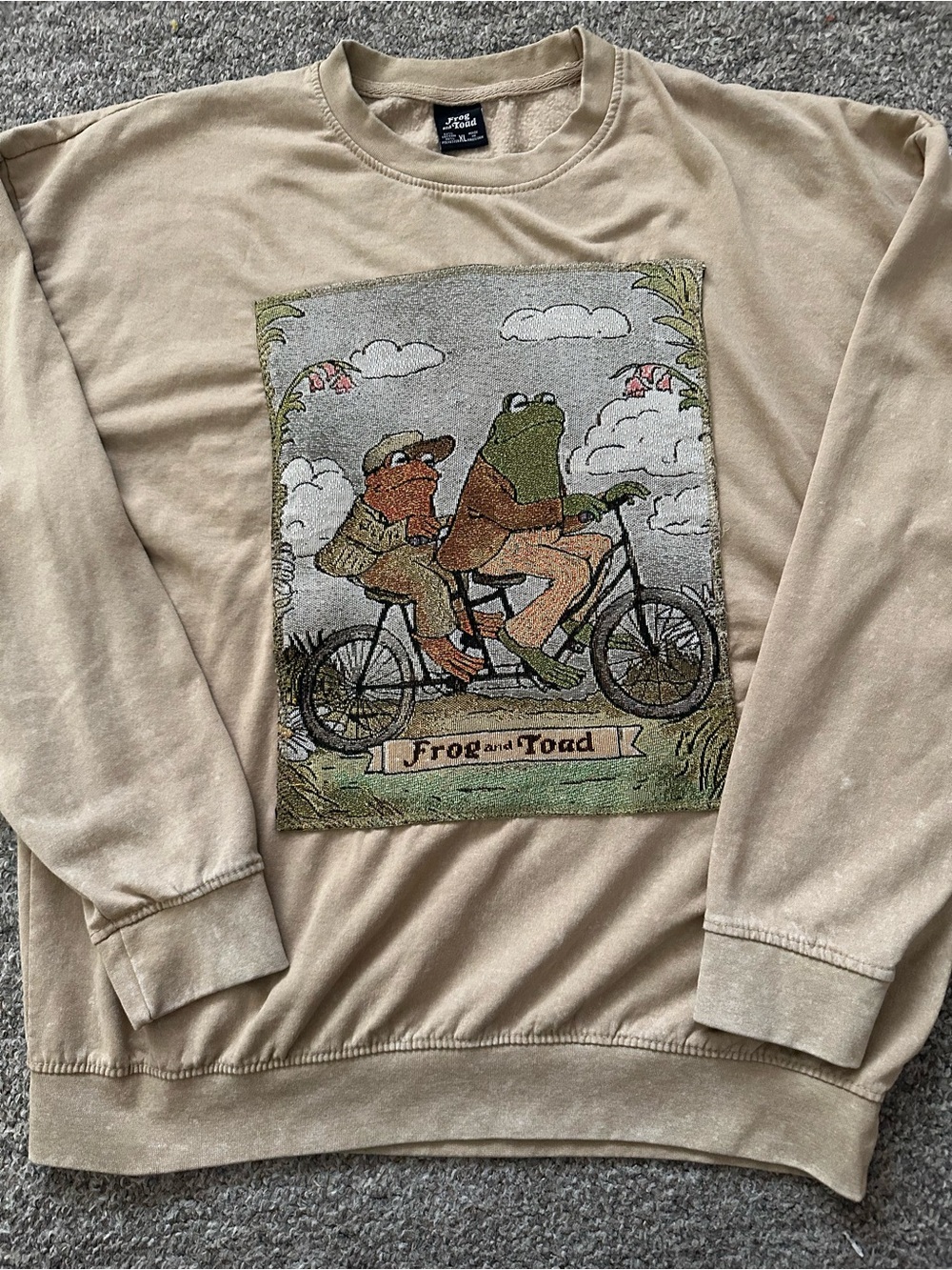 Frog &Toad tapestry patch sweatshirt mens XL beige Vintage Cottagecore crew neck